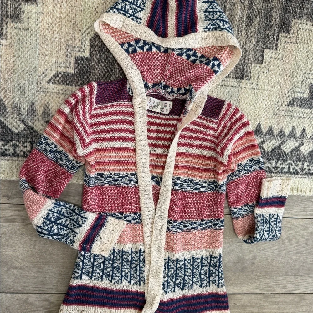 Y2K Pink Republic Toddler Girl Mixed Media Boho Cardigan Hooded Open Front